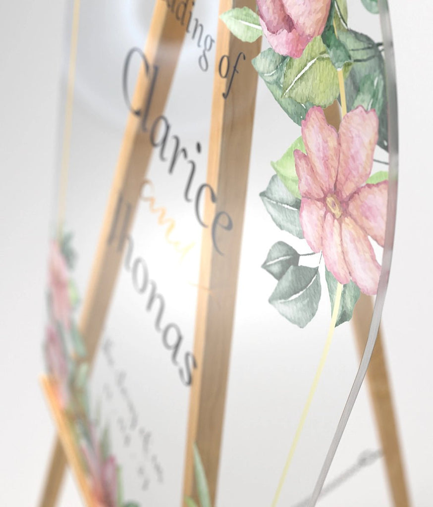 Floral Acrylic Wedding Welcome Sign with Gold Accents SpeedyOrders