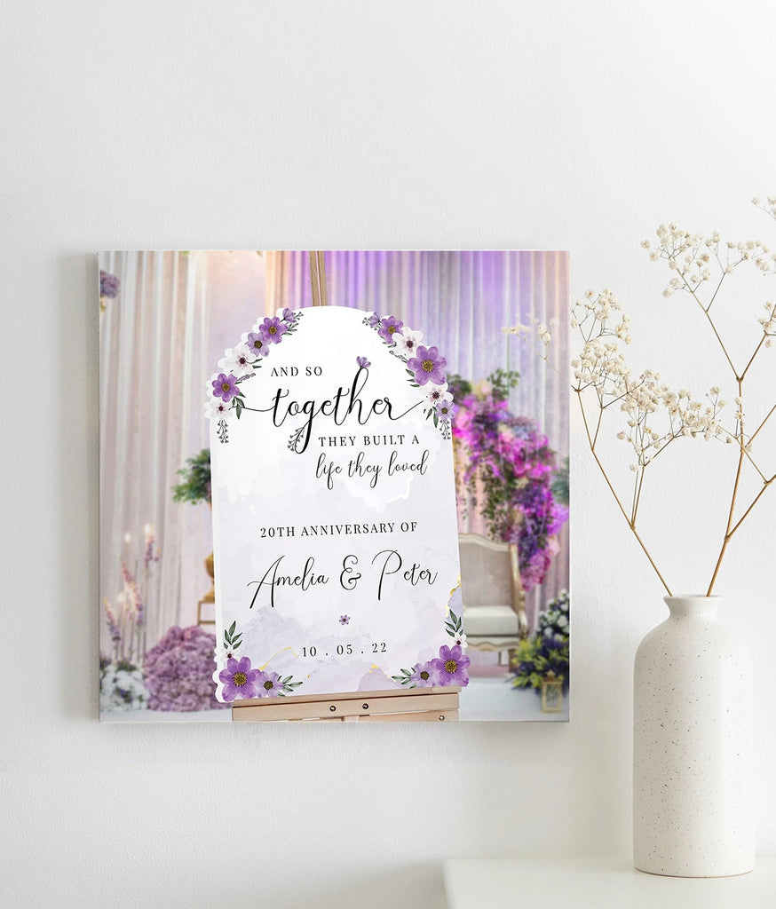 Personalized Purple Floral Theme Wedding Anniversary Sign SpeedyOrders