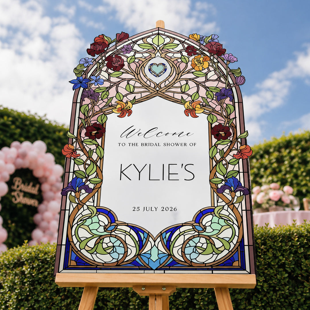 Wildflower Stained Glass Bridal Shower Sign. PVC bridal shower sign stained glass.