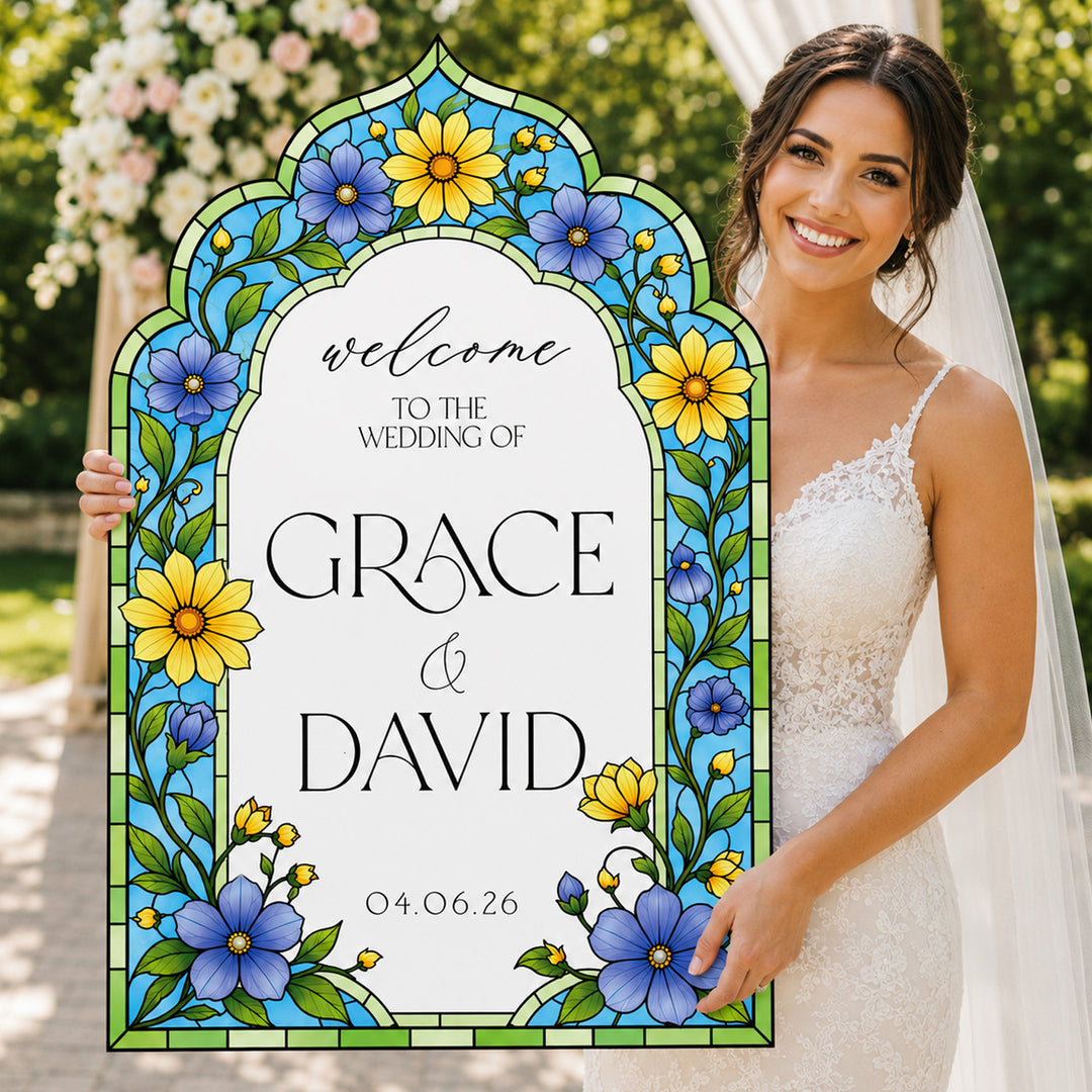 Sunflower Garden Stained Glass Wedding Welcome Sign