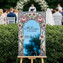 Pink Floral Stained Glass Wedding Sign