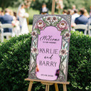 Pink Floral Stained Glass Wedding Sign