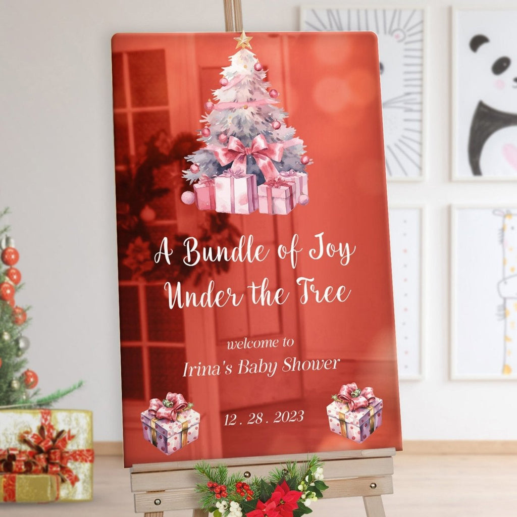 A Bundle Of Joy Is Under The Tree Baby Shower Welcome Sign, Christmas Baby Shower Sign - SpeedyOrders