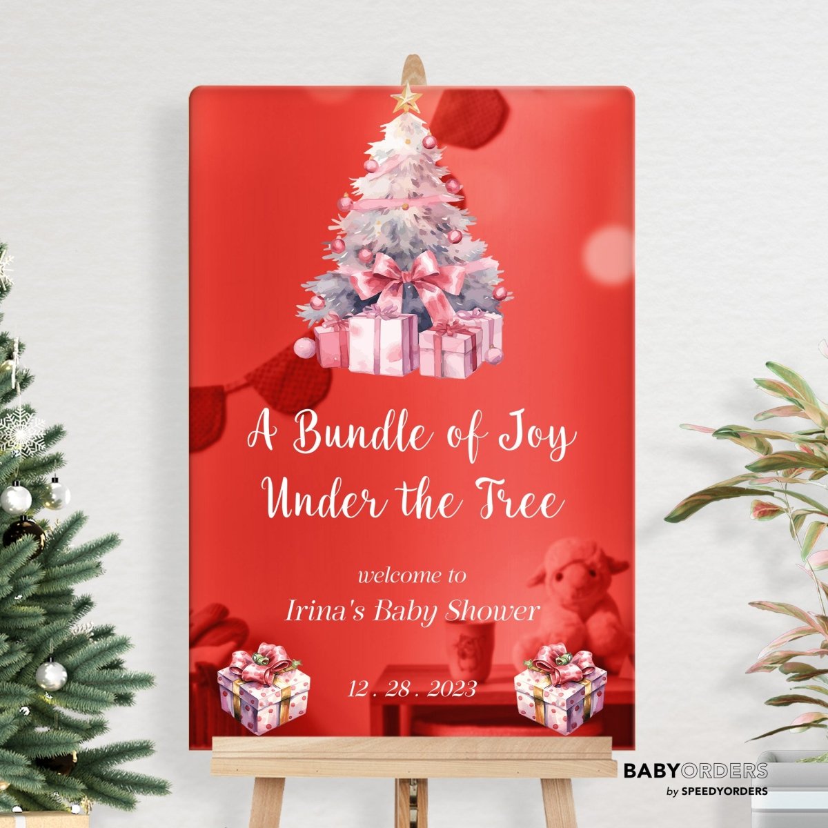 A Bundle Of Joy Is Under The Tree Baby Shower Welcome Sign