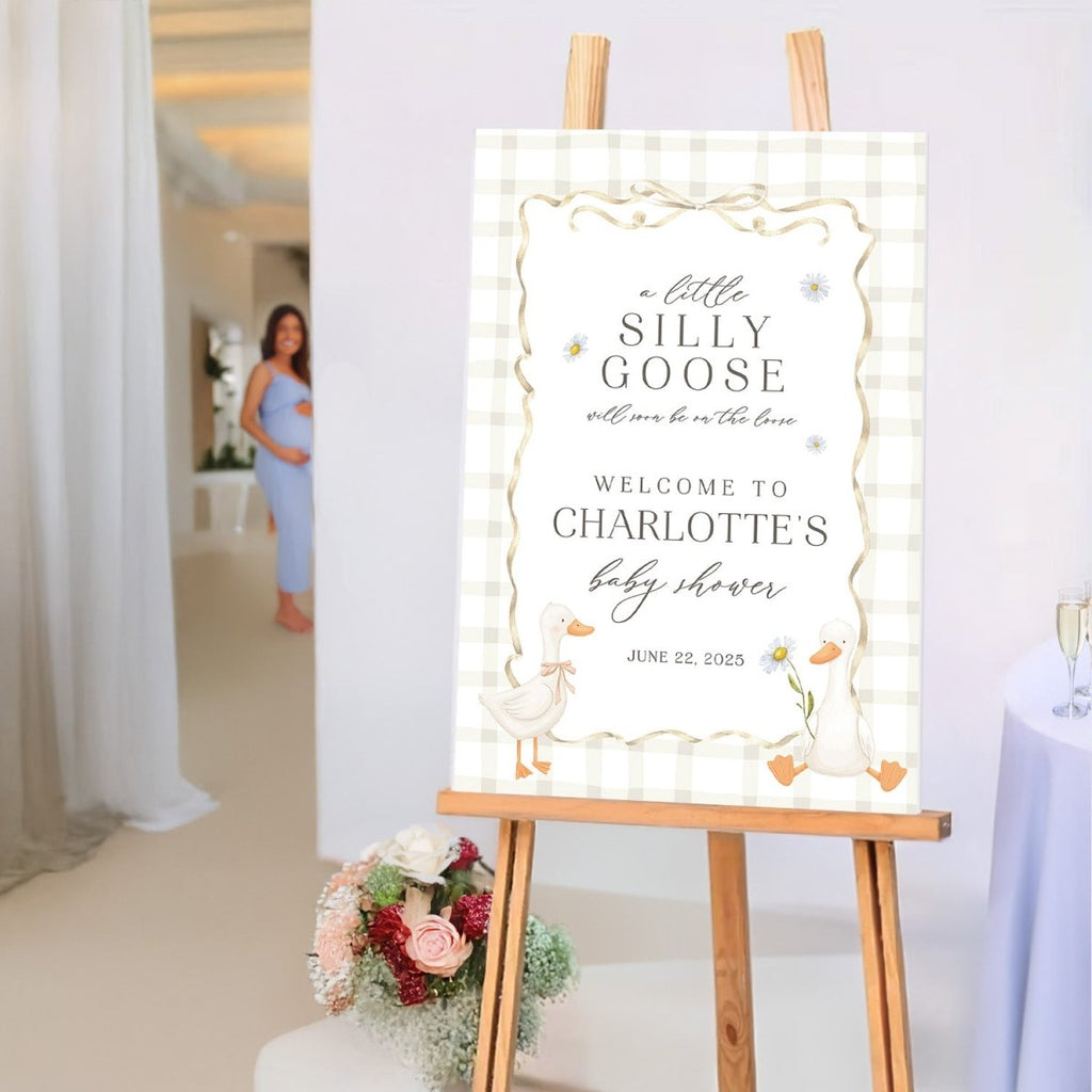 A Little Goose Will Soon Be On The Loose Sign, Frosted Acrylic Goose Baby Shower Sign - SpeedyOrders