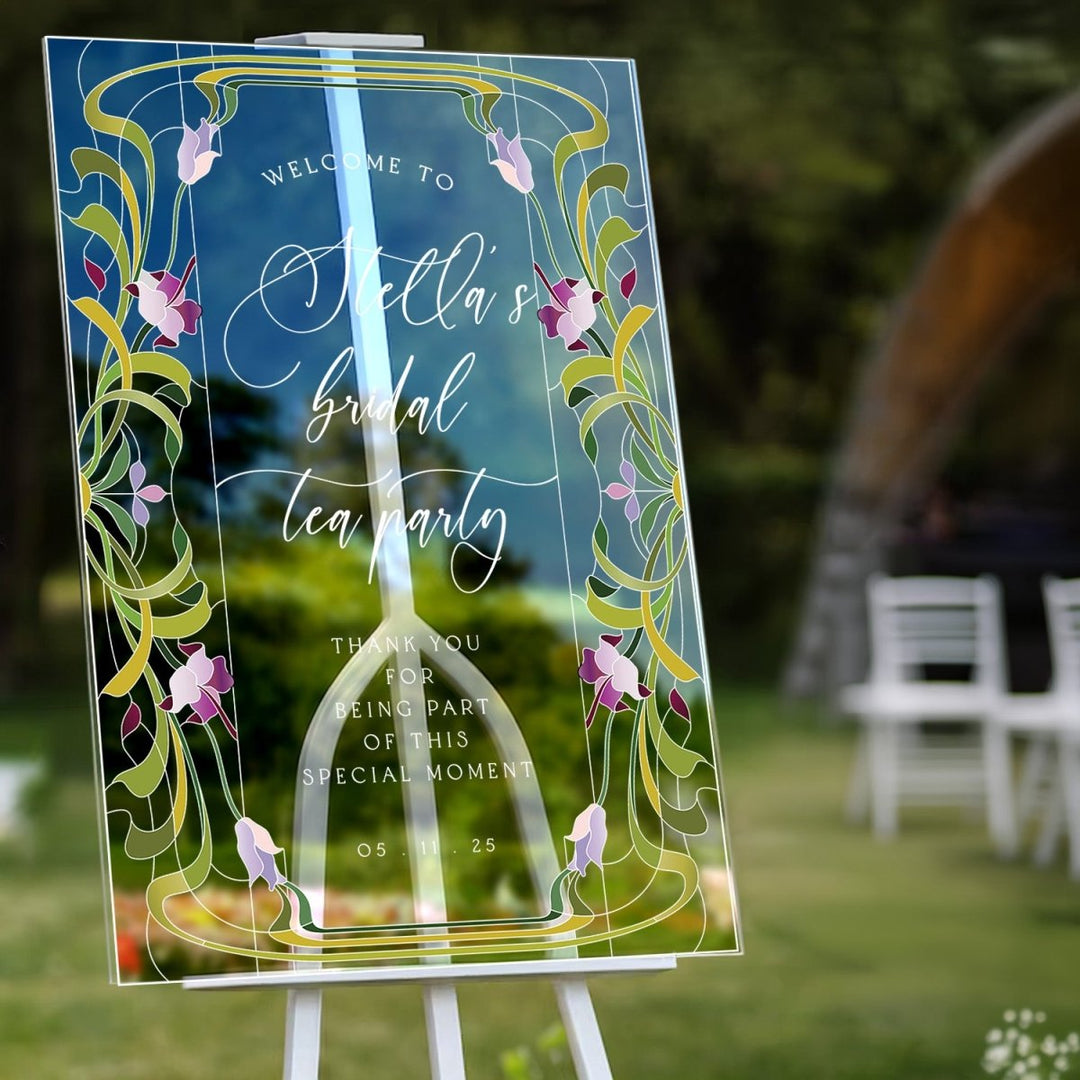 Acrylic Bridal Tea Party Welcome Sign, Floral Bridal Shower Sign - SpeedyOrders