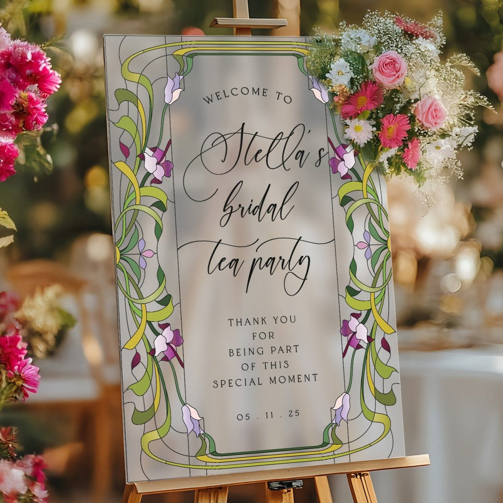 Acrylic Bridal Tea Party Welcome Sign, Floral Bridal Shower Sign - SpeedyOrders