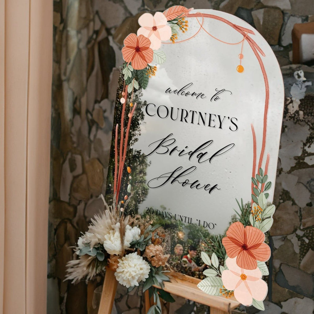 Acrylic Mirror Bridal Shower Welcome Sign, Floral Bridal Shower Sign - SpeedyOrders