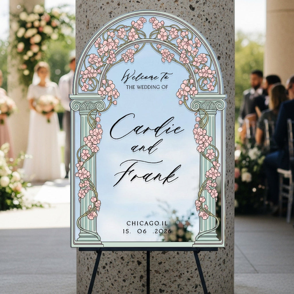 Acrylic Stained Glass Wedding Sign, Arched Vine Wedding Welcome Sign - SpeedyOrders