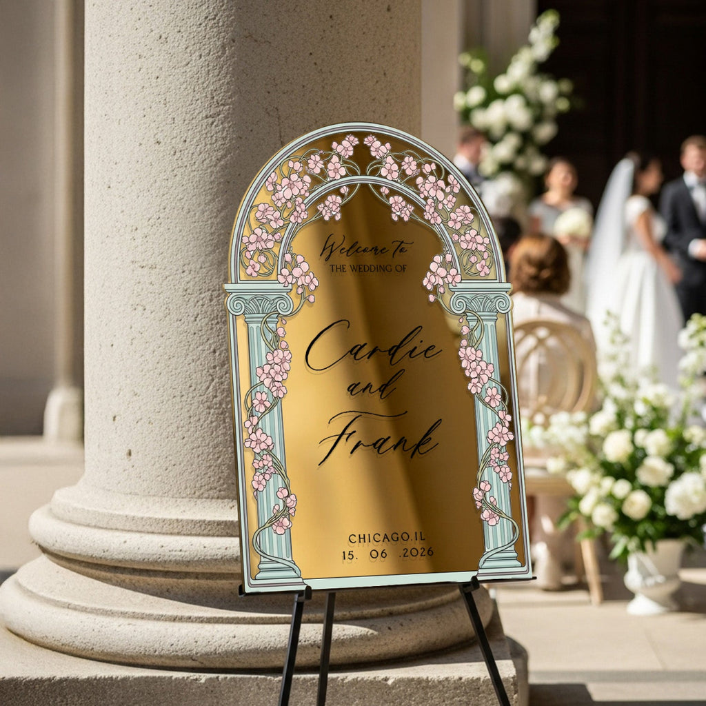 Acrylic Stained Glass Wedding Sign, Arched Vine Wedding Welcome Sign - SpeedyOrders