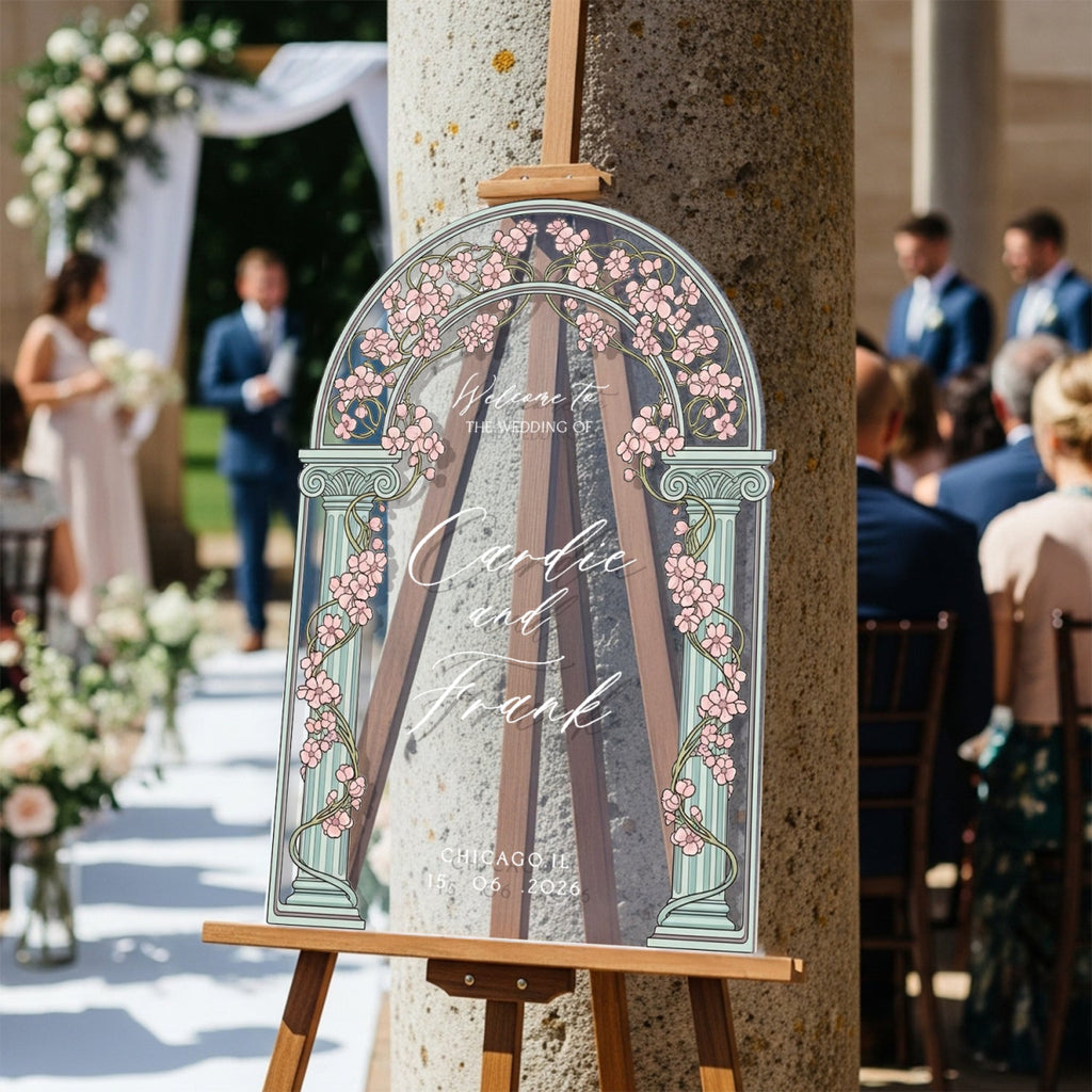 Acrylic Stained Glass Wedding Sign, Arched Vine Wedding Welcome Sign - SpeedyOrders