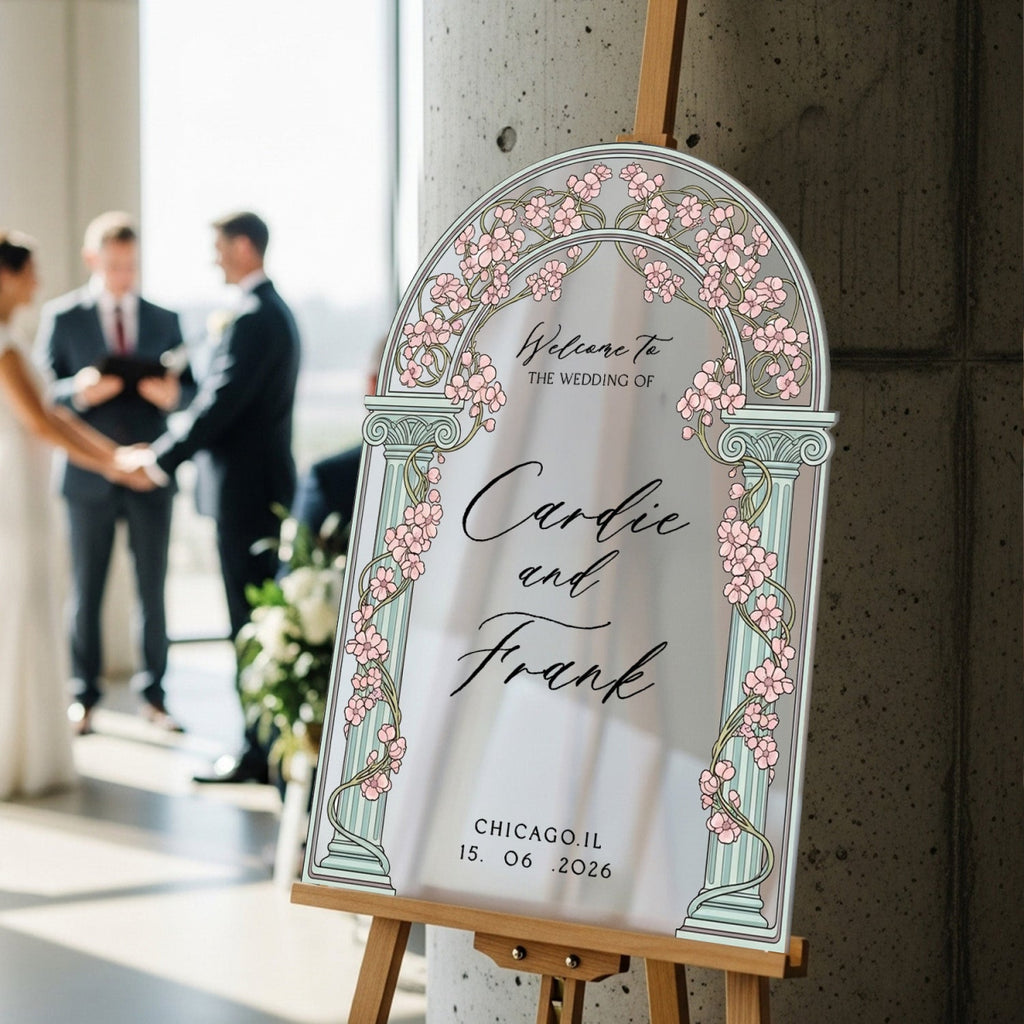 Acrylic Stained Glass Wedding Sign, Arched Vine Wedding Welcome Sign - SpeedyOrders