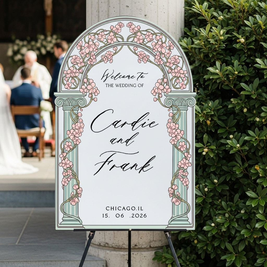 Acrylic Stained Glass Wedding Sign, Arched Vine Wedding Welcome Sign - SpeedyOrders