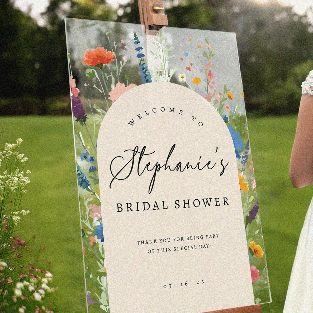 Acrylic Wildflowers Bridal Shower Sign, Custom Wildflower Bridal Shower Welcome Signs - SpeedyOrders