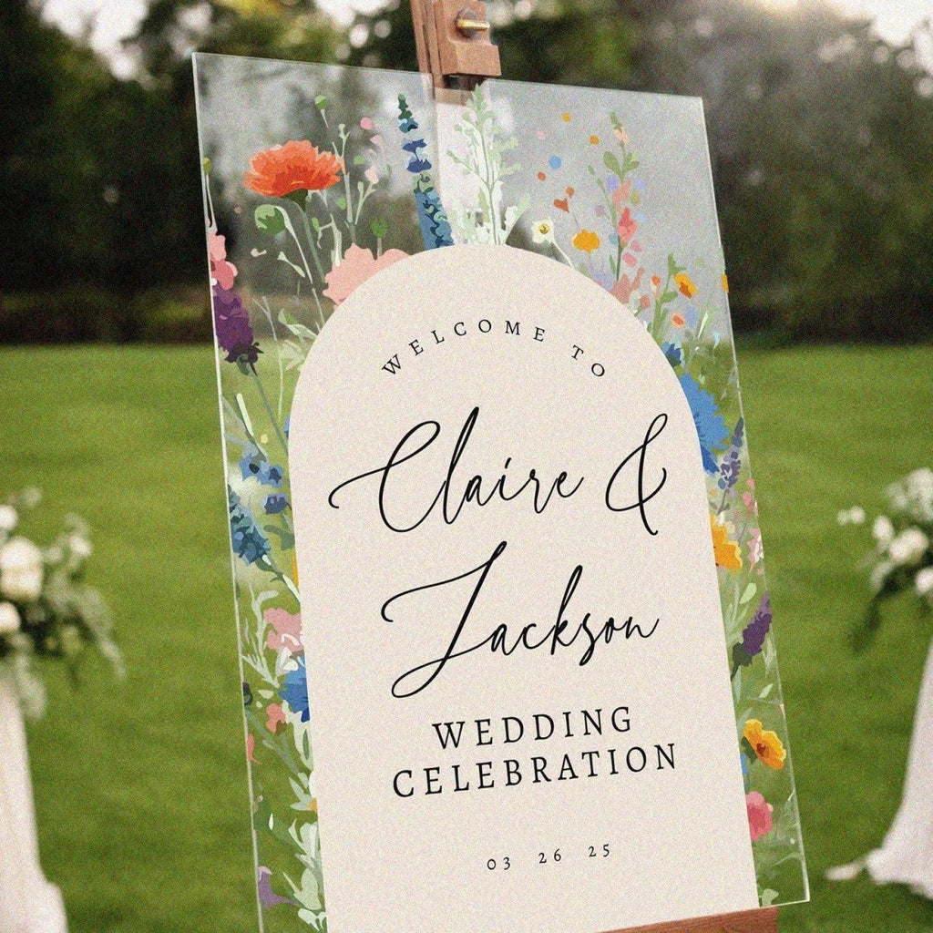 Acrylic Wildflowers Wedding Sign, Custom Wildflower Wedding Celebration Welcome Signs - SpeedyOrders