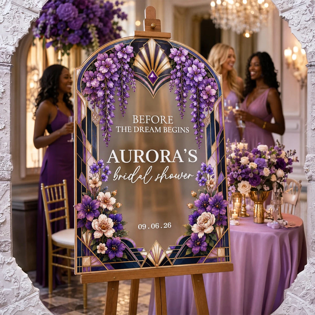 Art Deco Purple Bridal Shower Welcome Sign — Before the Dream Begins - SpeedyOrders