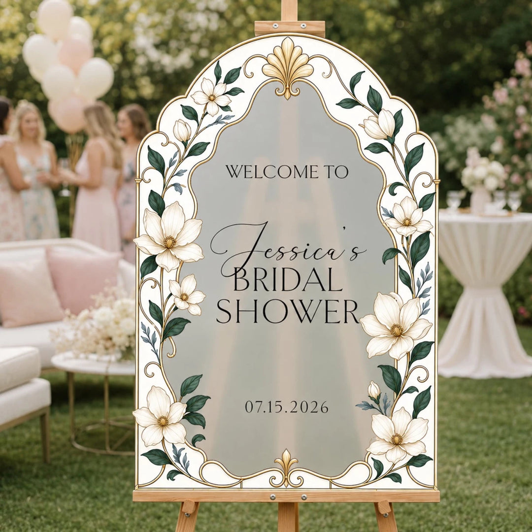 Art Nouveau Daisy Bridal Shower Welcome Sign — Gold Starburst - SpeedyOrders
