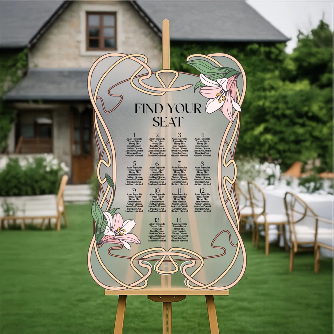 Art Nouveau Lily Wedding Seating Chart Sign — Find Your Seat - SpeedyOrders
