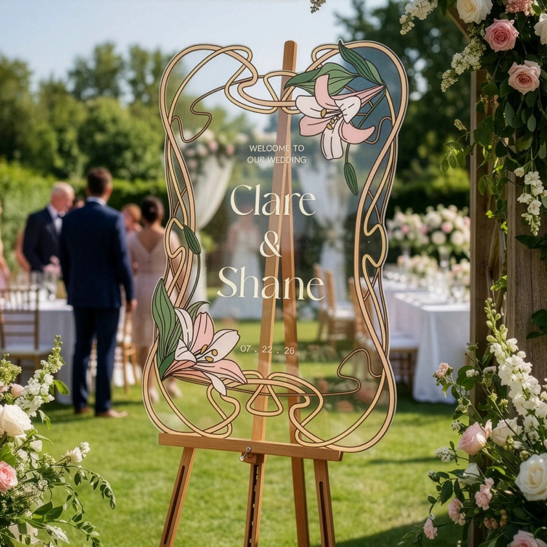 Art Nouveau Lily Wedding Welcome Sign — Organic Floral Shape - SpeedyOrders
