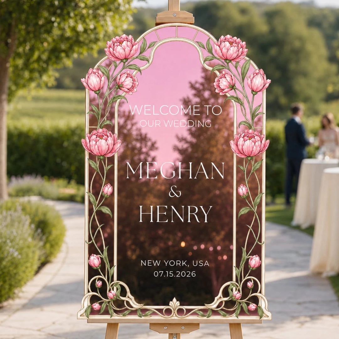 Art Nouveau Pink Lotus Wedding Welcome Sign - SpeedyOrders