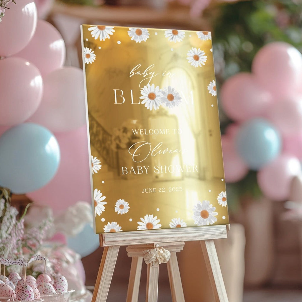 Baby In Bloom Baby Shower Sign, Acrylic Sunflower Welcome To Baby Shower Sign - SpeedyOrders