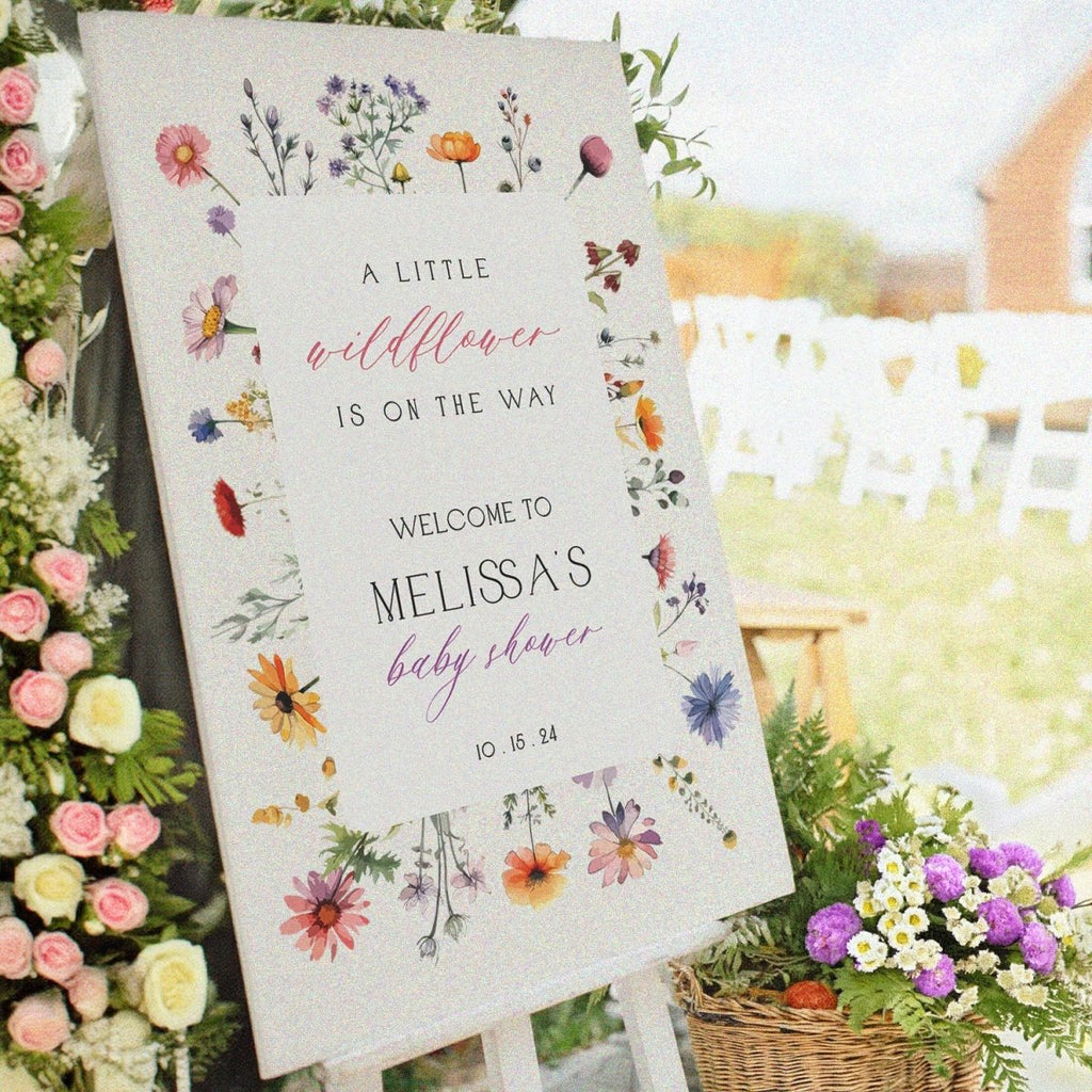 Baby Shower Sign, A Little Wildflower Is On The Way Baby Shower Welcome Sign - SpeedyOrders