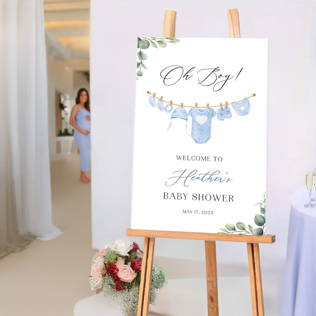 Baby Shower Sign Boy, Clothesline Baby Shower Entrance Sign - SpeedyOrders