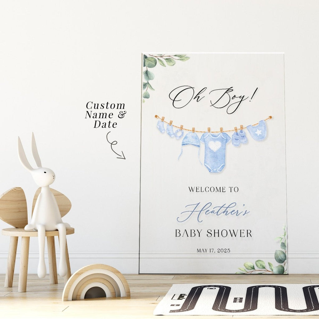 Baby Shower Sign Boy, Clothesline Baby Shower Entrance Sign - SpeedyOrders