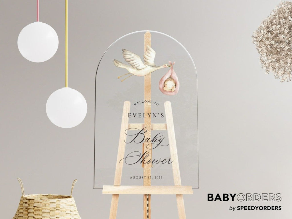 Baby Shower Welcome Sign, Stork Gender Neutral Baby Shower Sign - SpeedyOrders