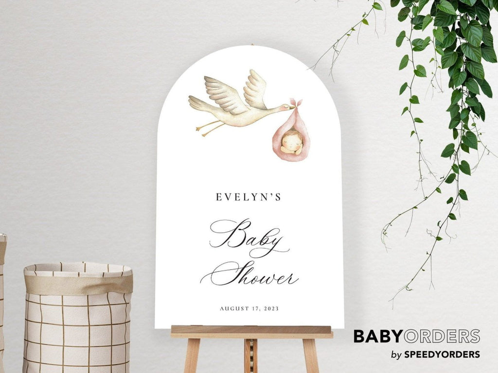 Baby Shower Welcome Sign, Stork Gender Neutral Baby Shower Sign - SpeedyOrders