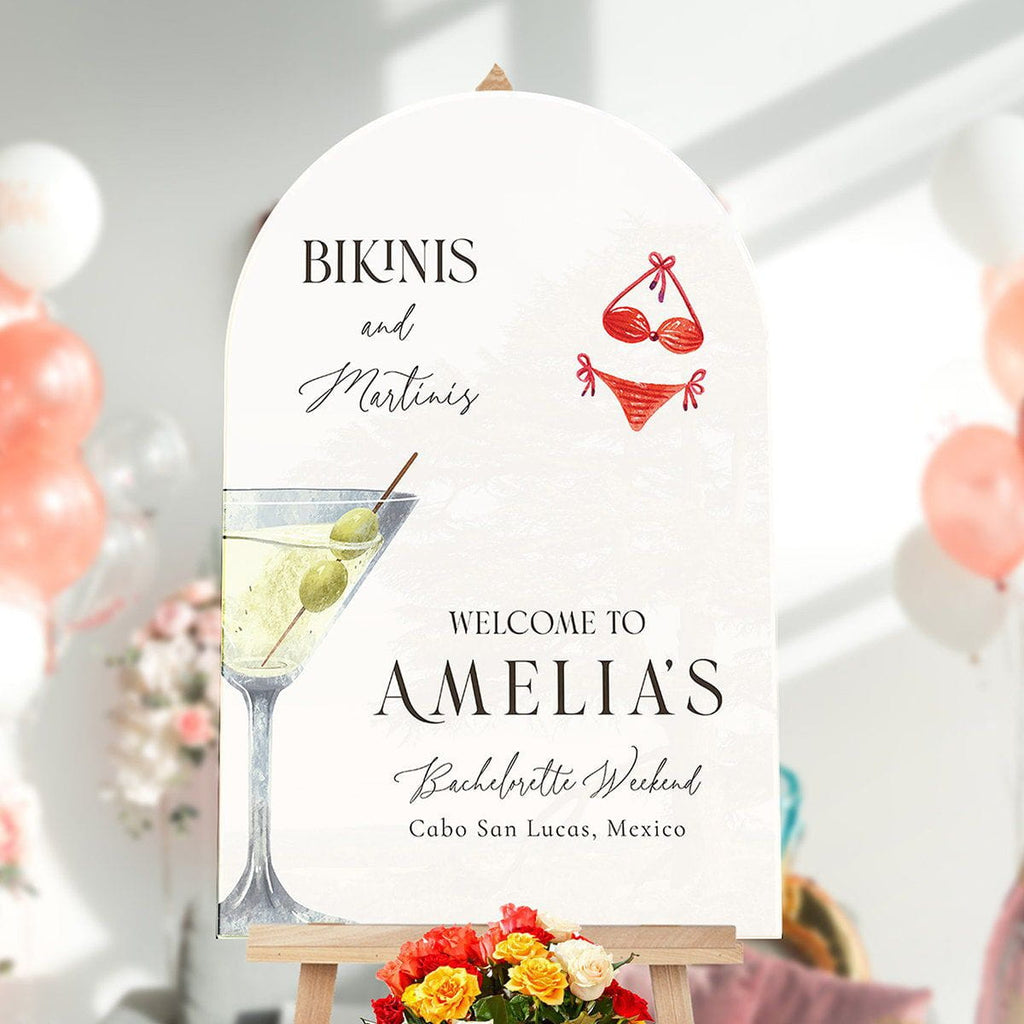 Bikini And Martinis Bachelorette Welcome Sign, Bachelorette Weekend Sign - SpeedyOrders