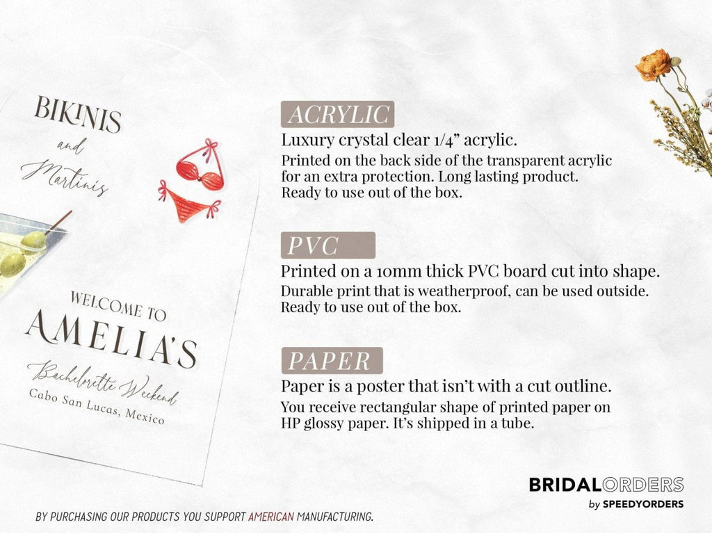 Bikini And Martinis Bachelorette Welcome Sign, Bachelorette Weekend Sign - SpeedyOrders