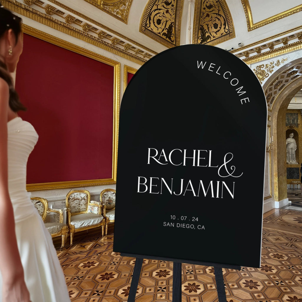 Black Wedding Welcome Sign, Arched Modern Wedding Sign - SpeedyOrders