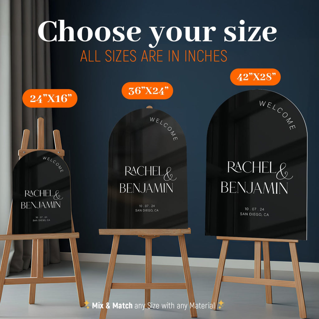 Black Wedding Welcome Sign, Arched Modern Wedding Sign - SpeedyOrders