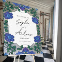 Blue Floral Wedding Sign, Elegant Welcome Sign with Stained Glass Style - SpeedyOrders