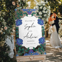 Blue Floral Wedding Sign, Elegant Welcome Sign with Stained Glass Style - SpeedyOrders