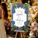 Blue Floral Wedding Sign, Elegant Welcome Sign with Stained Glass Style - SpeedyOrders