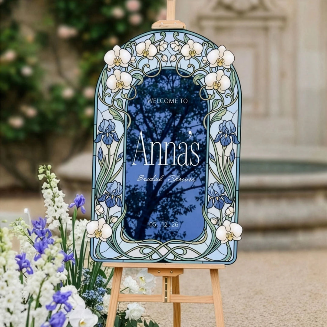Blue Iris Bridal Shower Sign — Stained Glass - SpeedyOrders