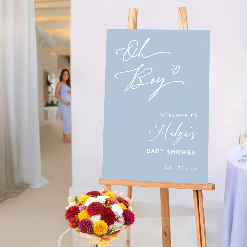 Blue Oh Boy Baby Shower Sign, Boys Baby Shower Sign - SpeedyOrders
