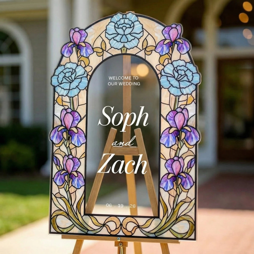 Blue & Purple Floral Wedding Welcome Sign - SpeedyOrders