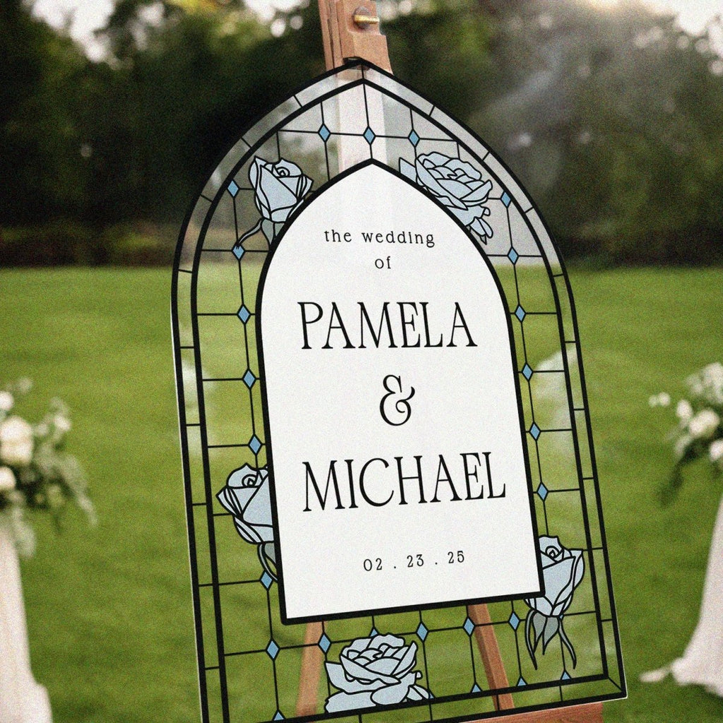 Blue Roses Wedding Welcome Sign, Frosted Or Acrylic Wedding Entrance Sign - SpeedyOrders