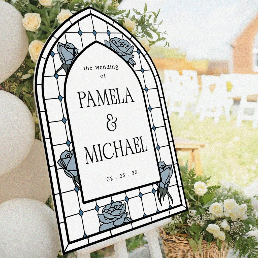 Blue Roses Wedding Welcome Sign, Frosted Or Acrylic Wedding Entrance Sign - SpeedyOrders