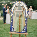 Blue Stained Glass Floral Wedding Sign, Cream Roses Wedding Welcome Sign - SpeedyOrders