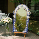 Blue Stained Glass Floral Wedding Sign, Cream Roses Wedding Welcome Sign - SpeedyOrders