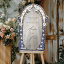 Blue Stained Glass Floral Wedding Sign, Cream Roses Wedding Welcome Sign - SpeedyOrders