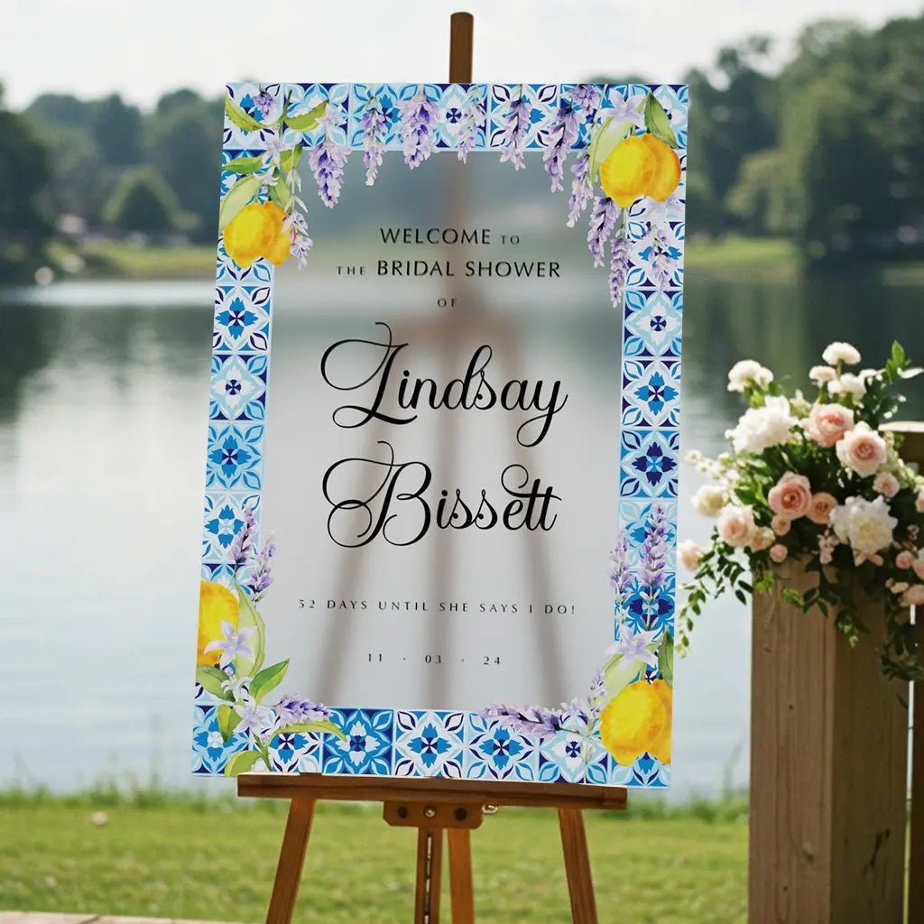 Blue Tiles Bridal Shower Sign, Lemon Bridal Shower Sign - SpeedyOrders
