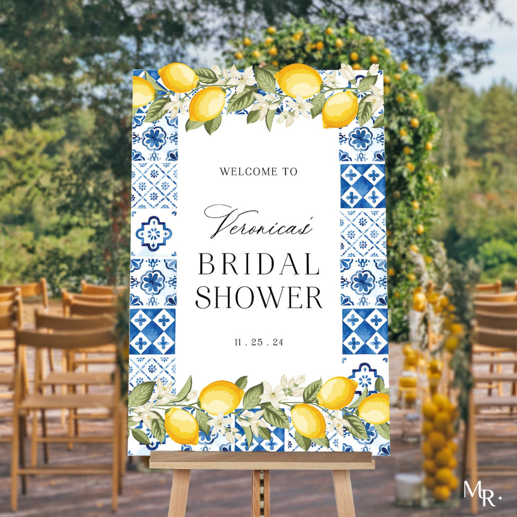 Blue Tiles Bridal Shower Sign, Main Squeeze Bridal Shower Sign - SpeedyOrders