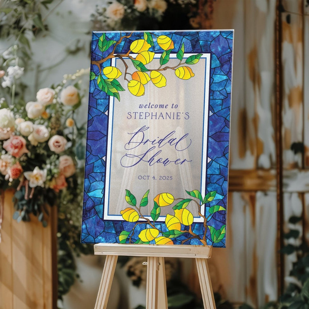 Blue Tiles Bridal Shower Sign, Stained Glass Main Squeeze Bridal Shower Welcome Sign - SpeedyOrders