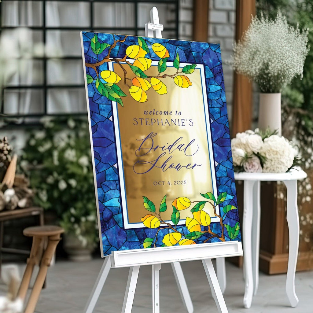 Blue Tiles Bridal Shower Sign, Stained Glass Main Squeeze Bridal Shower Welcome Sign - SpeedyOrders