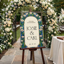 Blue Wedding Welcome Sign, Floral Mirror Wedding Sign - SpeedyOrders